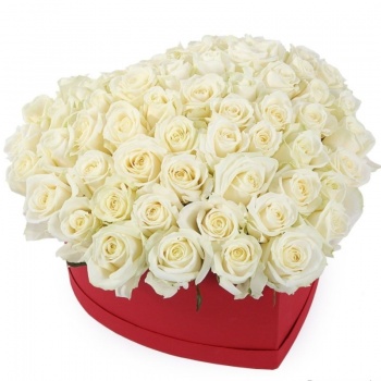 Сердце из 51 белой розы в коробке