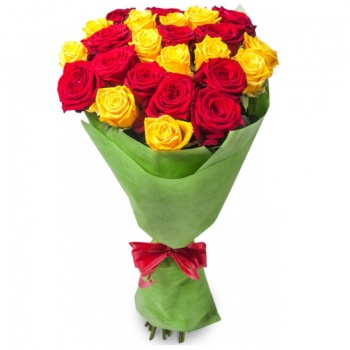 Букет из 25 красных и желтых роз