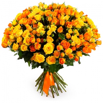 Букет MIX из 45 оранжевых и желтых кустовых роз
