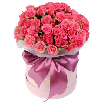 Букет из 19 розовых кустовых роз в коробке