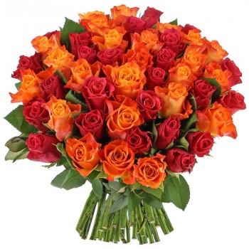 Букет из 51 красной и оранжевой розы