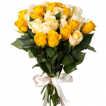 Букет из 31 белой и желтой розы