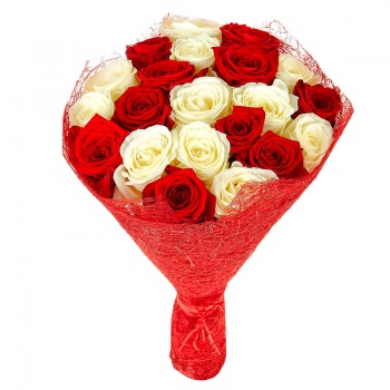 Букет из красной и белой розы "Амур"
