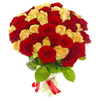 Букет из 55 красных и кремовых роз