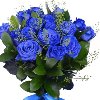 Букет из 17 синих роз с зеленью
